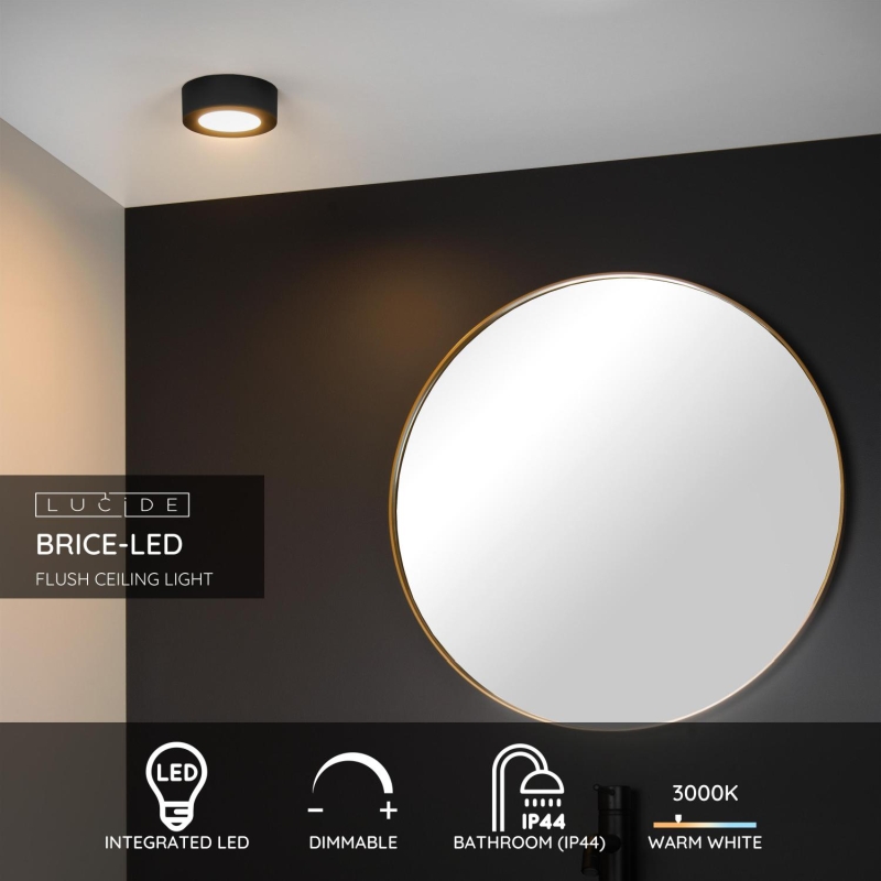 Lucide BRICE-LED - Zapustené stropné svietidlo Kúpeľňa - Ø 11,7 cm - LED Rozm. - 1x8W 3000K - IP44 - Čierna